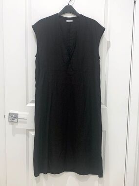 Fog Linen Work Sleeveless Midi Black Dress XS